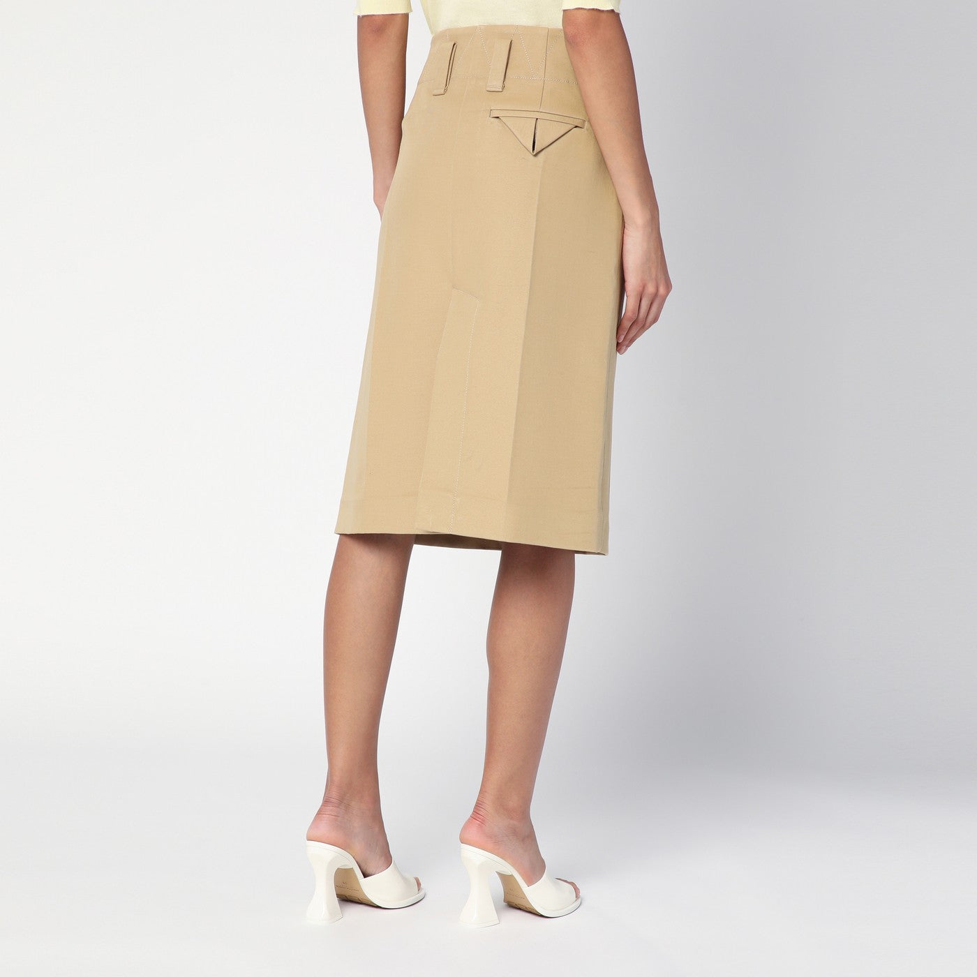Beige cotton canvas midi skirt