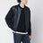 Navy blue nappa leather and knit bomber jacket