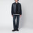 Navy blue nappa leather and knit bomber jacket