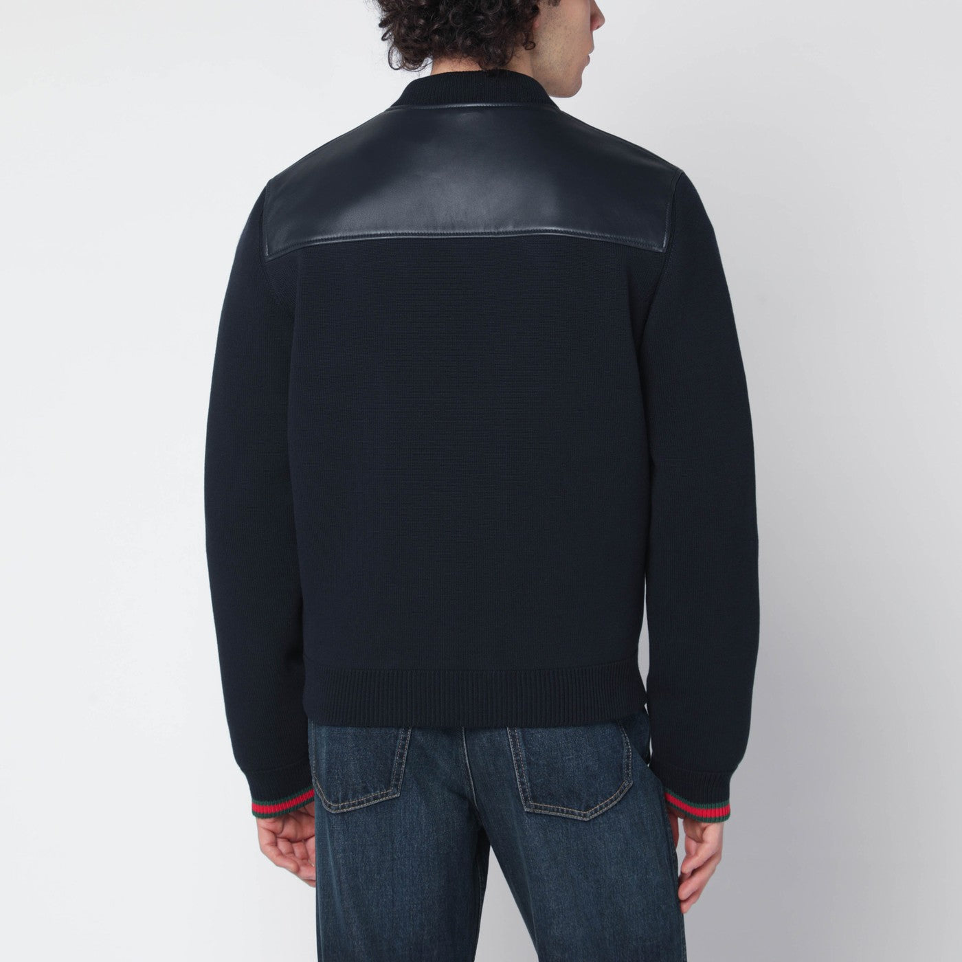 Bomber blu navy in nappa e maglia