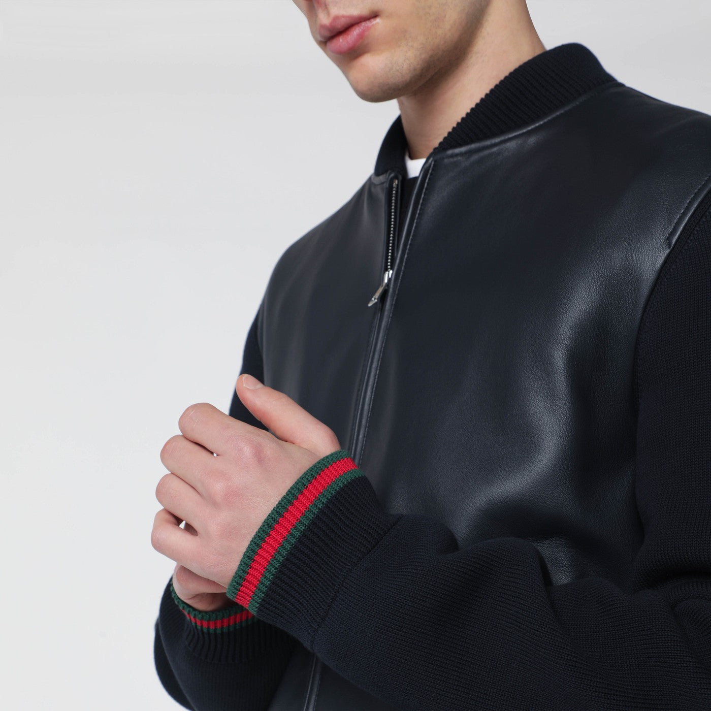 Bomber blu navy in nappa e maglia