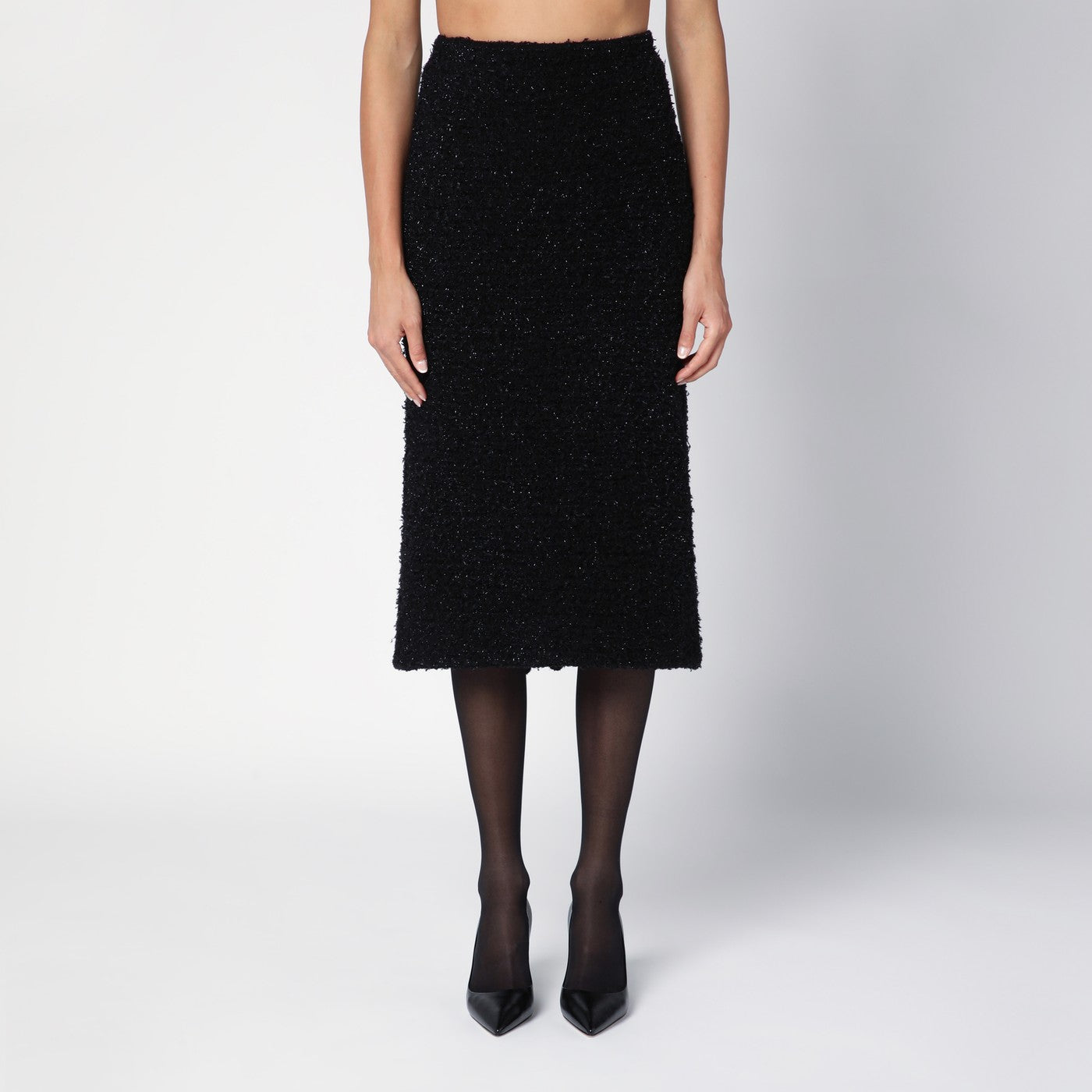 Jupe midi noire en tweed
