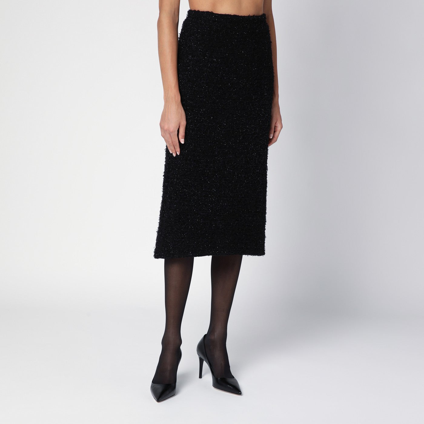 Jupe midi noire en tweed