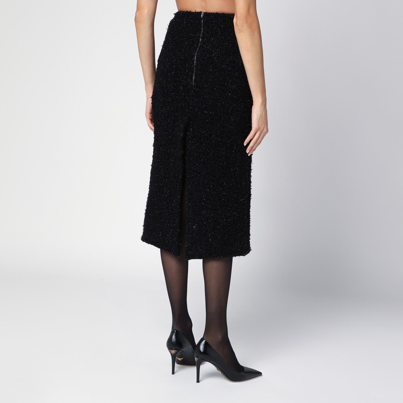 Jupe midi noire en tweed