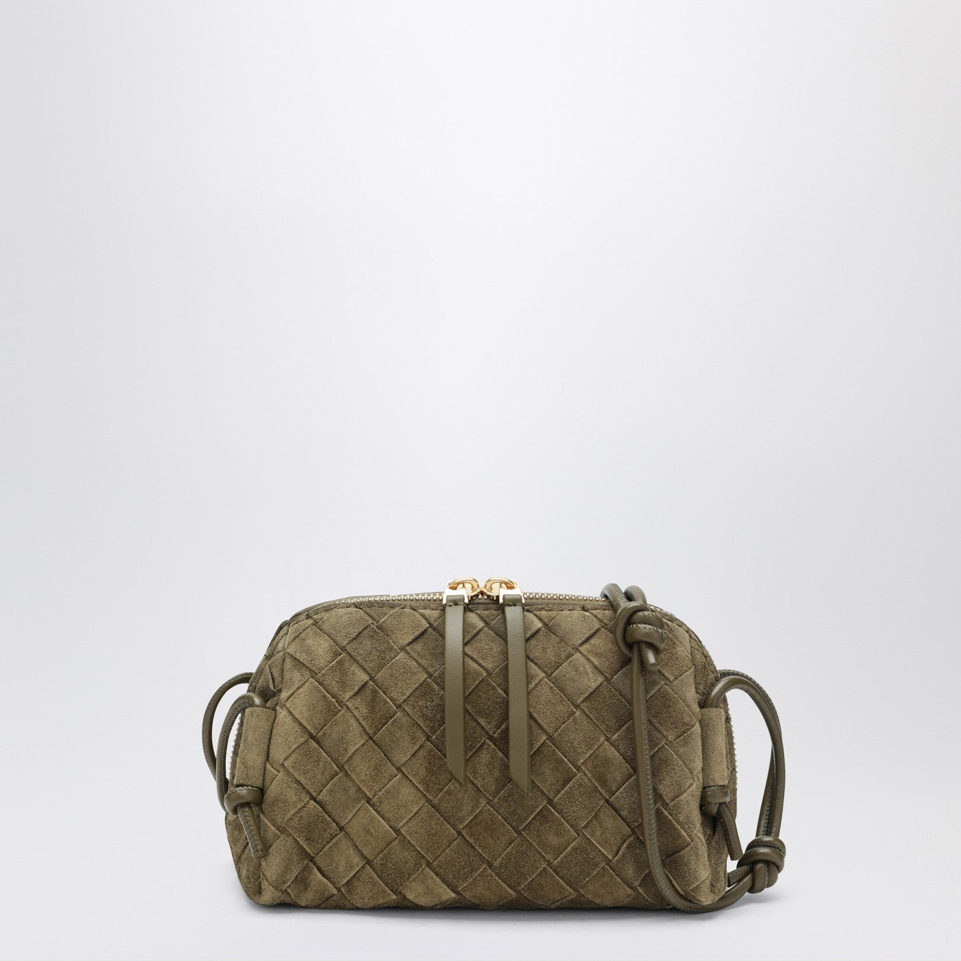 Pochette Concert color Mud in suede Intrecciato