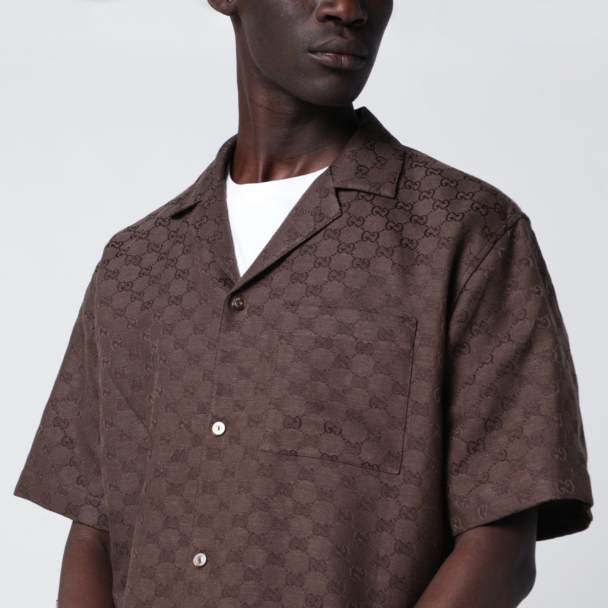 Bowling shirt in GG linen blend fabric