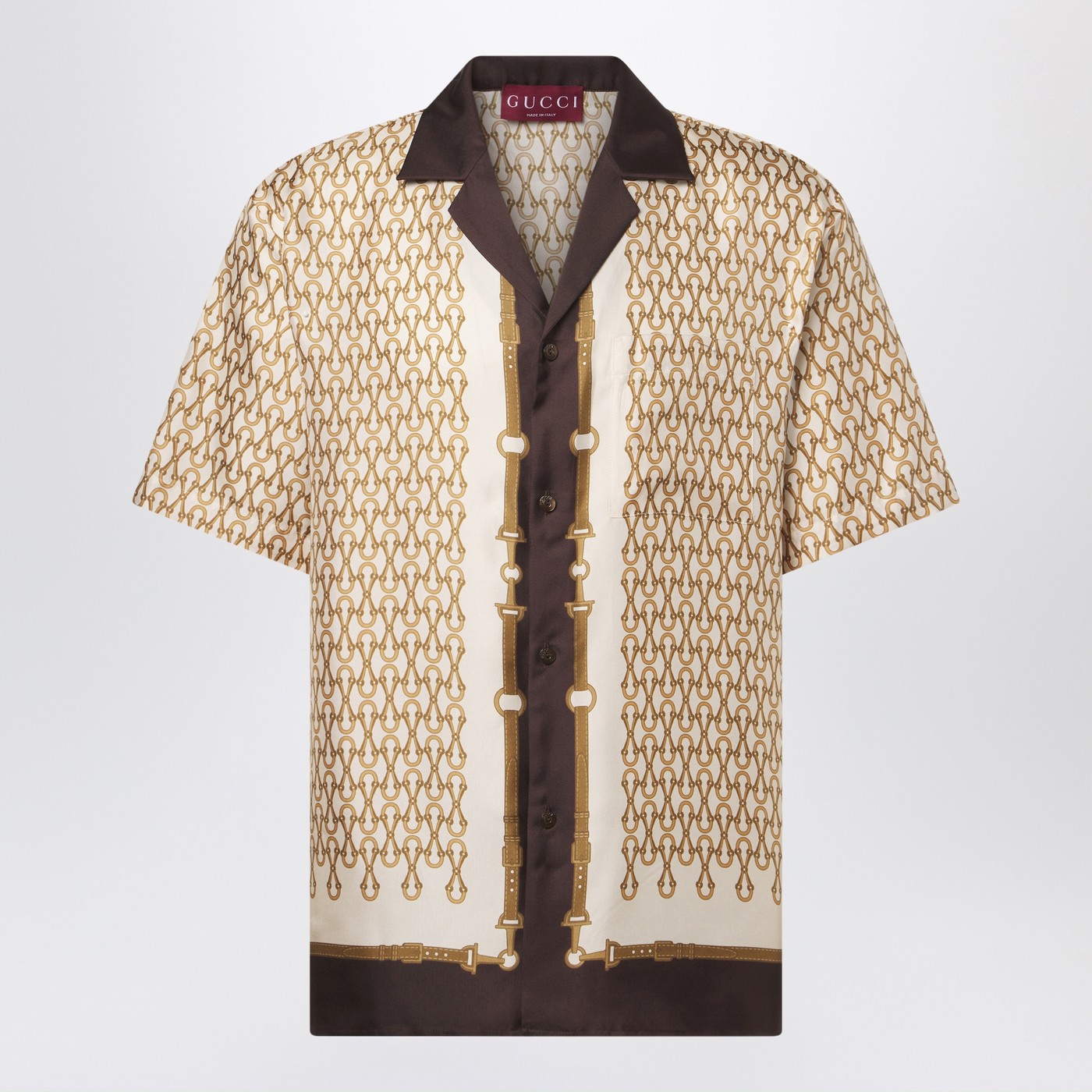 Bowling shirt in silk twill with print