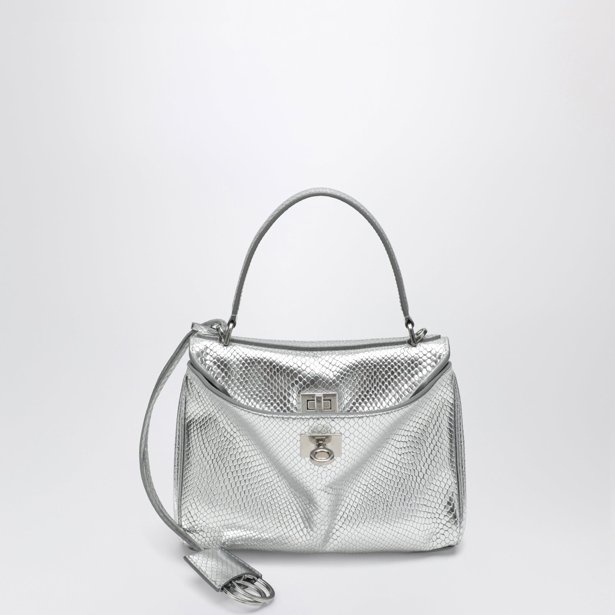 Mini Rodeo bag in shiny silver leather with python print