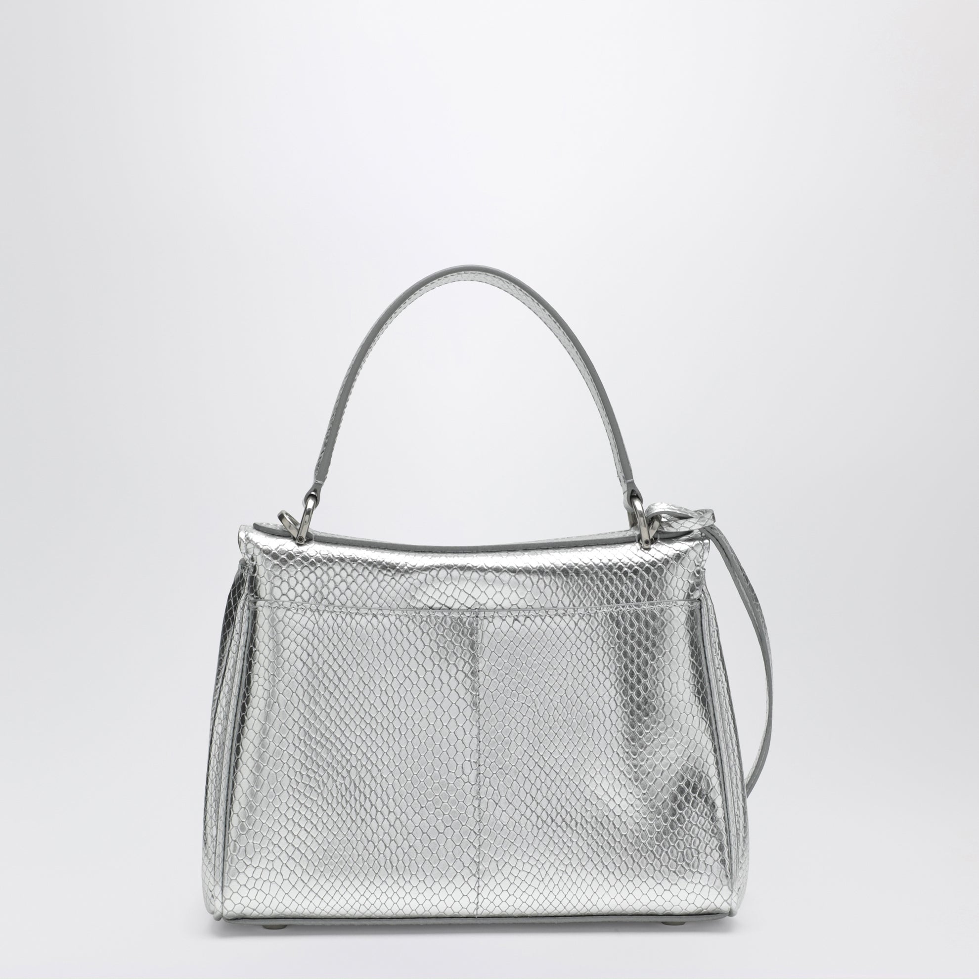 Mini Rodeo bag in shiny silver leather with python print