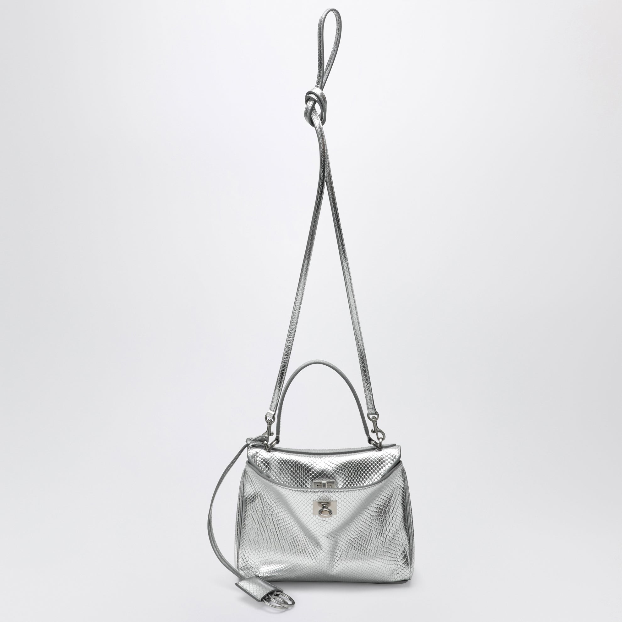 Mini Rodeo bag in shiny silver leather with python print