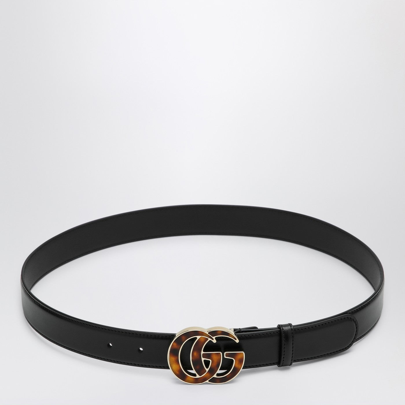 Cintura nera con GG in plexiglas tartarugato