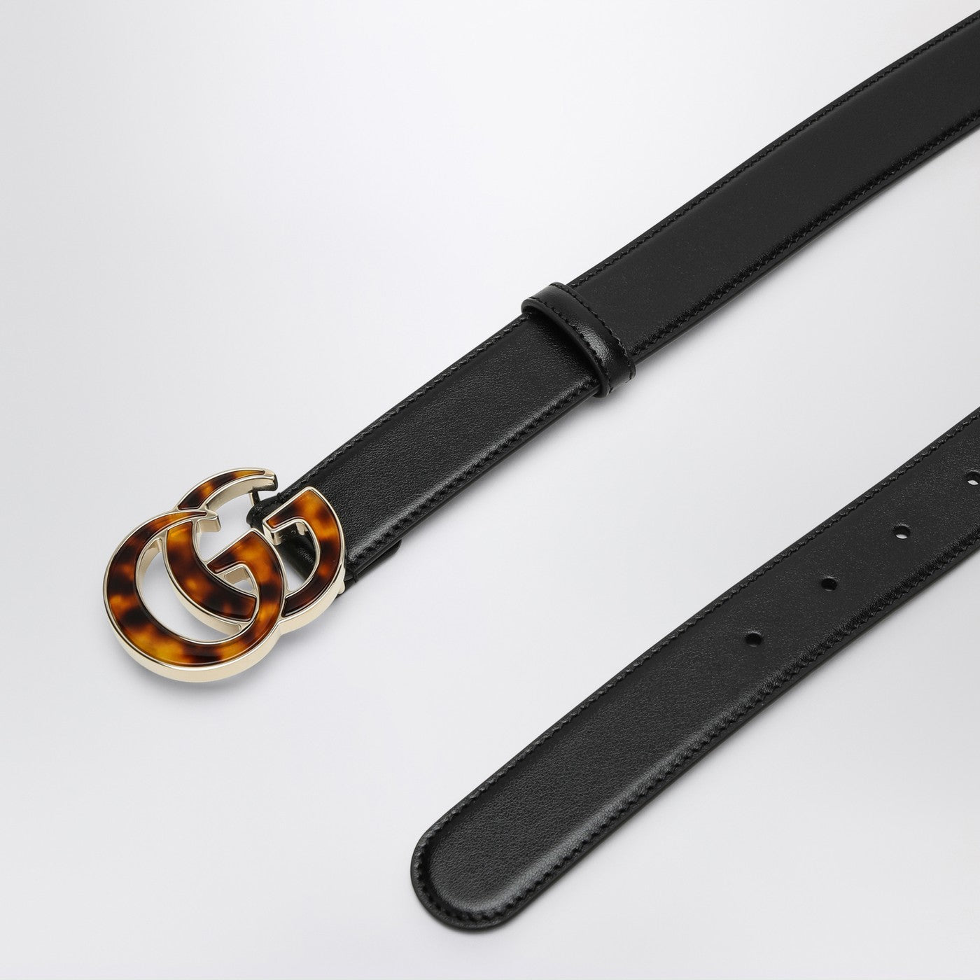 Cintura nera con GG in plexiglas tartarugato