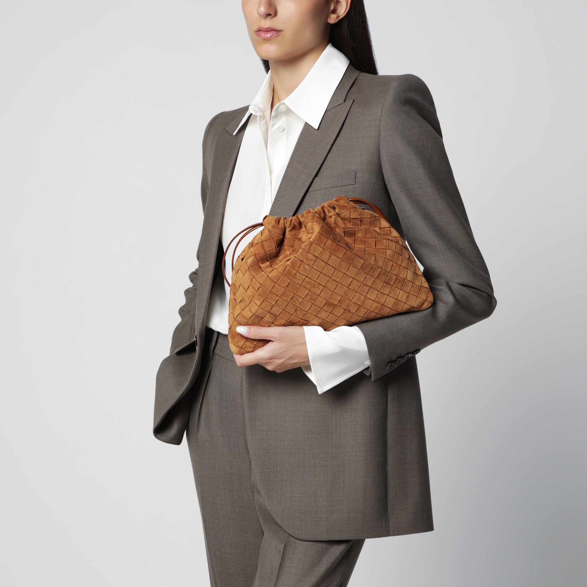 Dustbag en daim Intrecciato couleur ambre