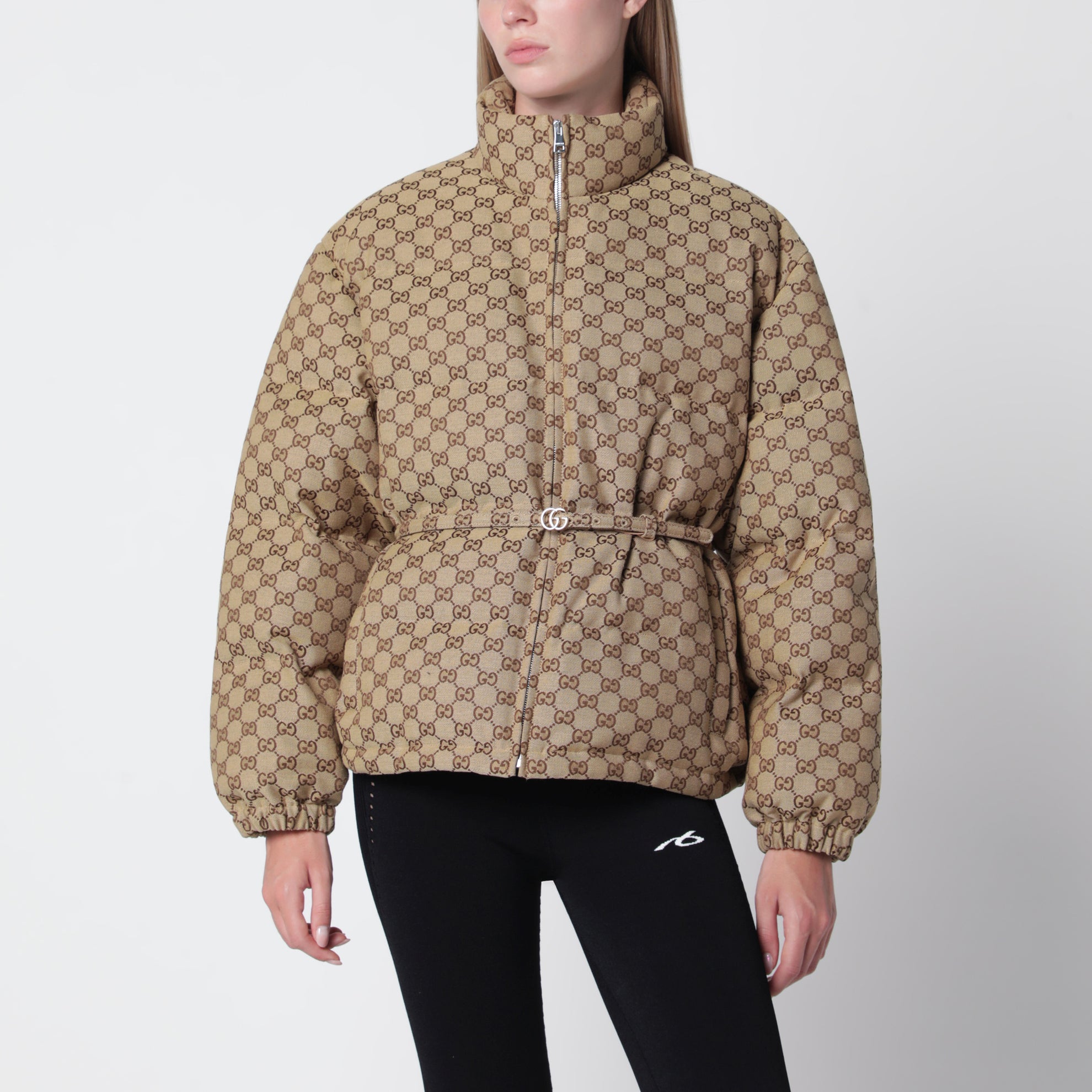 Gürteljacke aus beigem GG-Gewebe