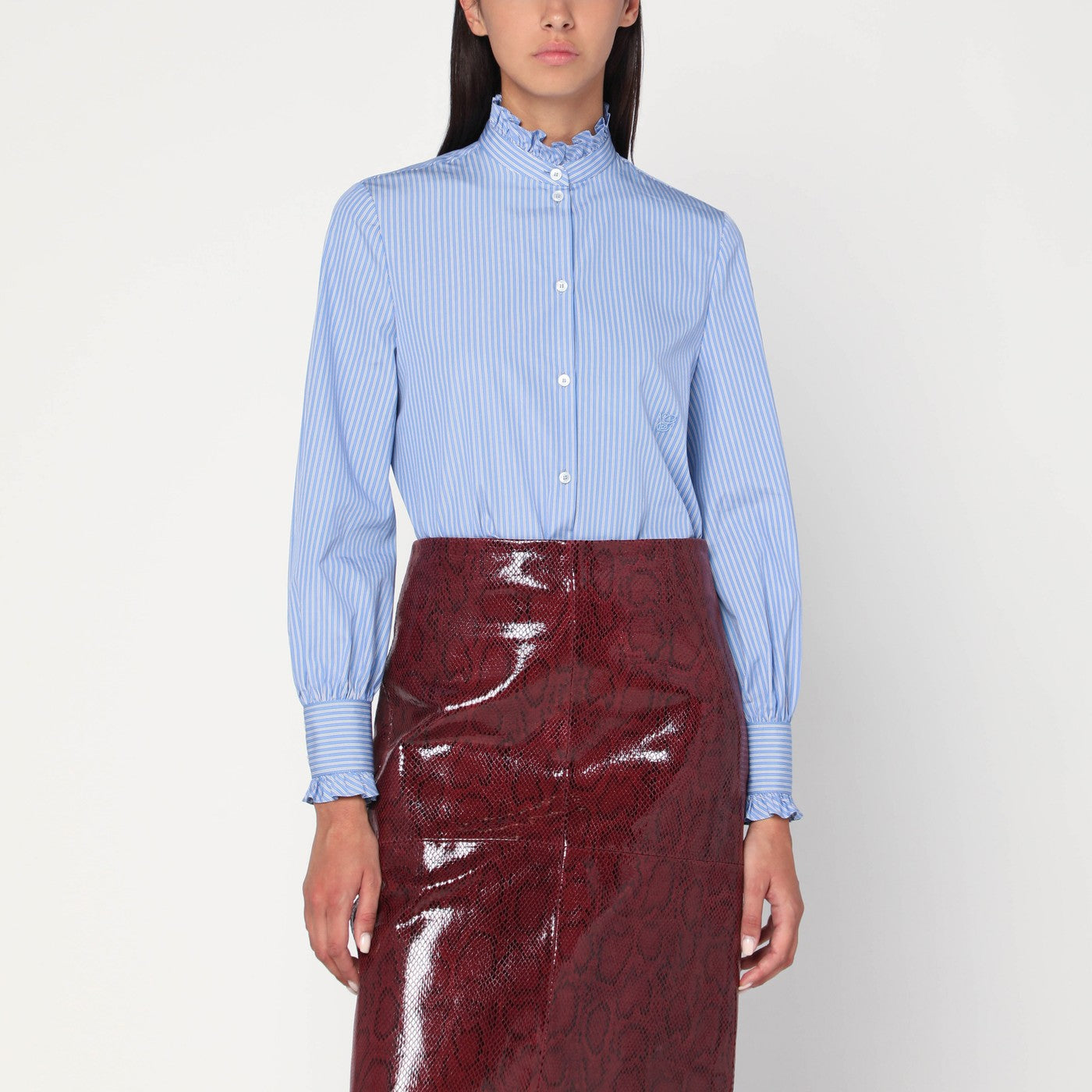 Camicia azzurra a righe in cotone
