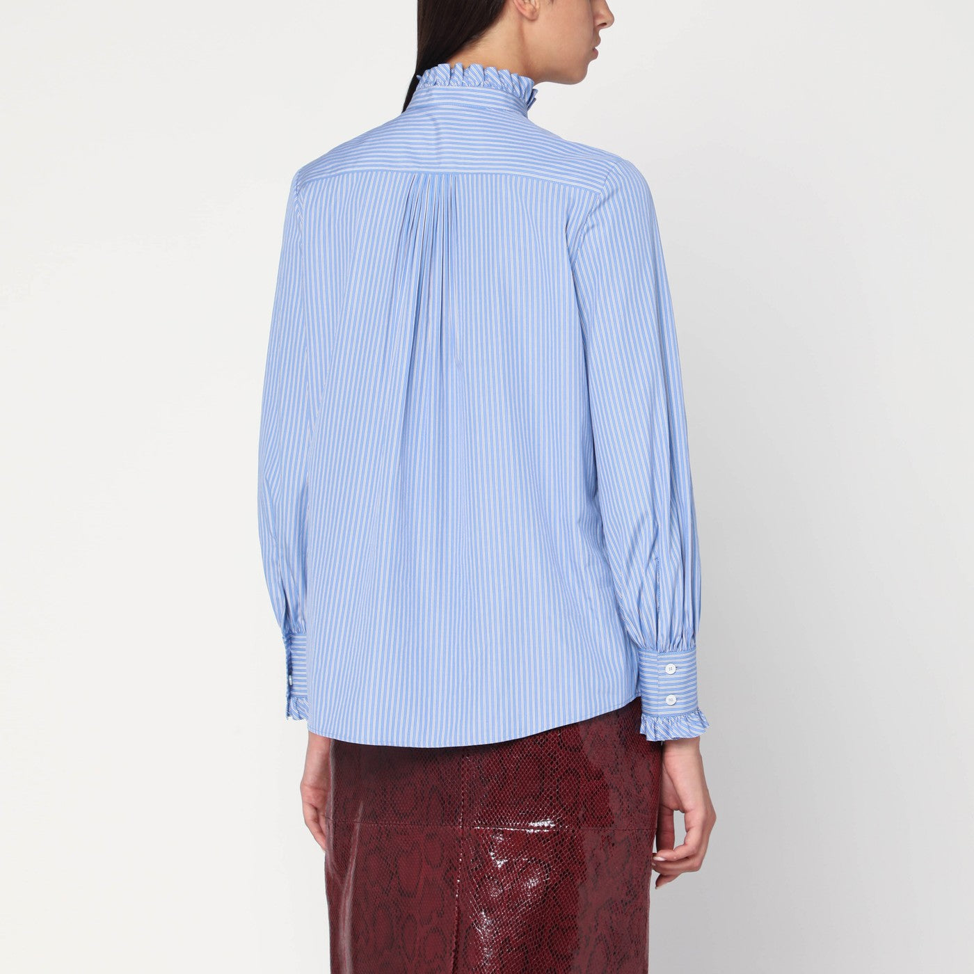Camicia azzurra a righe in cotone