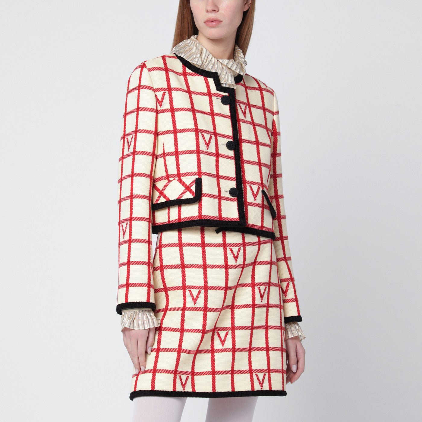 Ivory jacket with Check Vlogo pattern