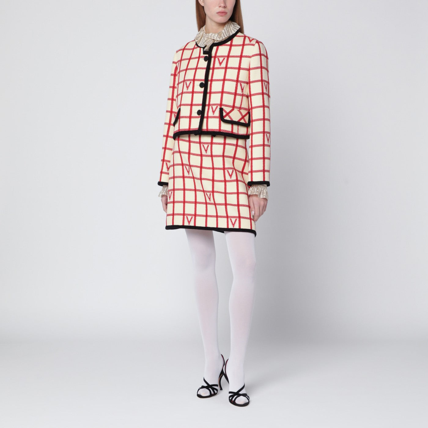 Ivory jacket with Check Vlogo pattern