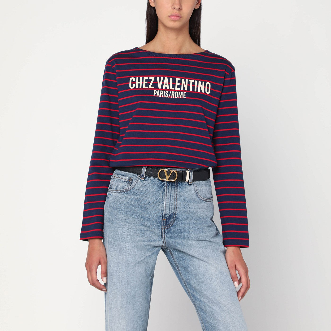 Blue T-shirt with red stripes by Valentino