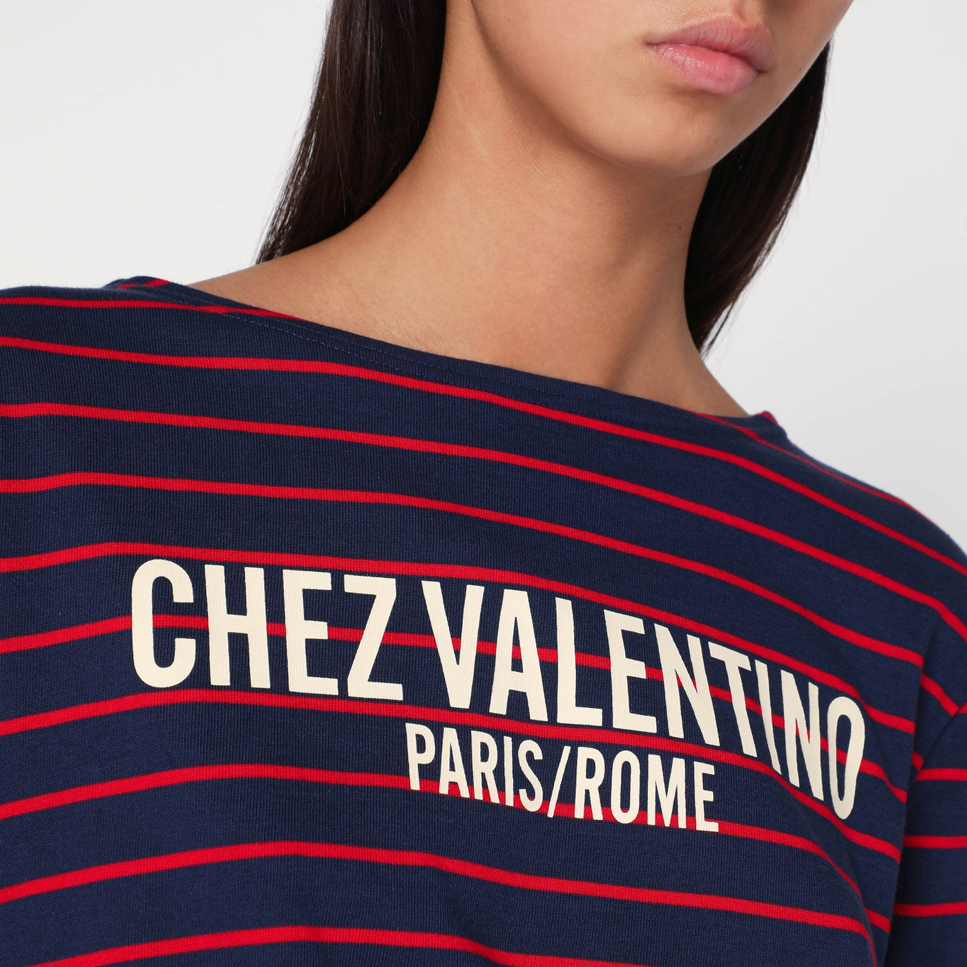 Blue T-shirt with red stripes by Valentino