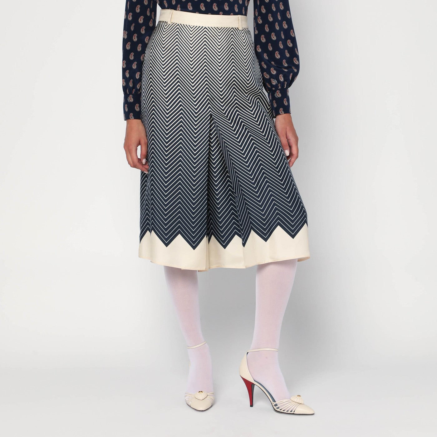 Blue/ivory silk skirt