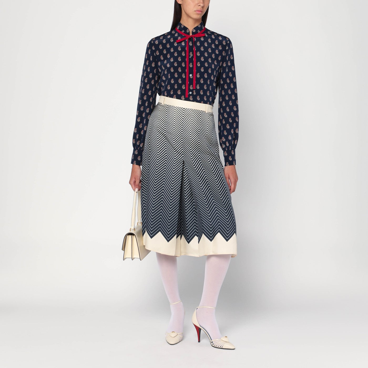 Blue/ivory silk skirt