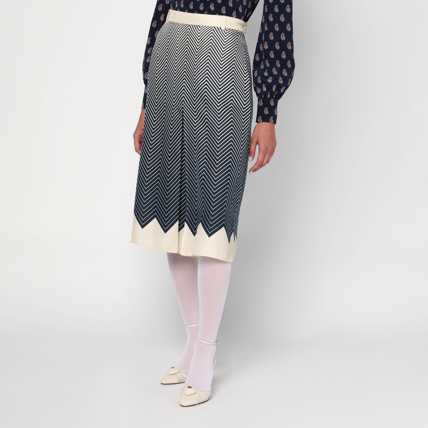Blue/ivory silk skirt