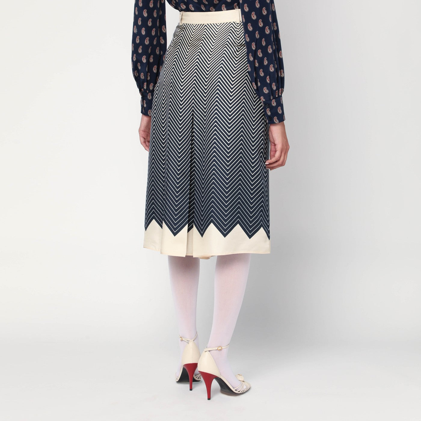 Blue/ivory silk skirt