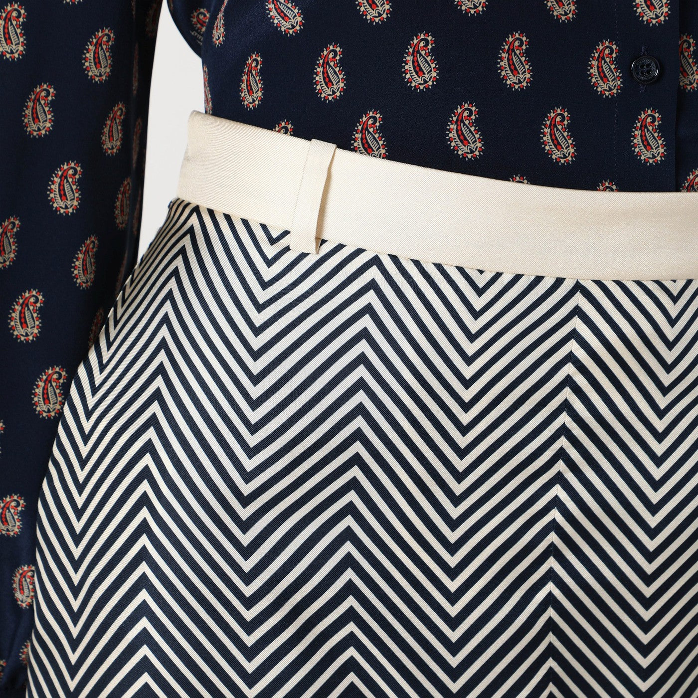 Blue/ivory silk skirt
