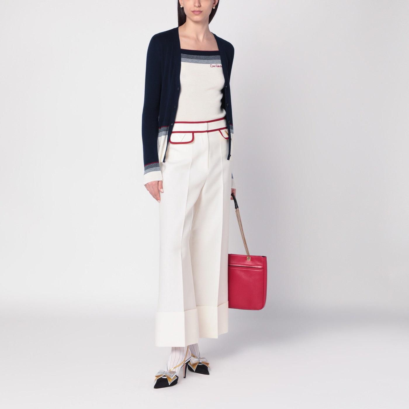 Pantaloni avorio con V Gold