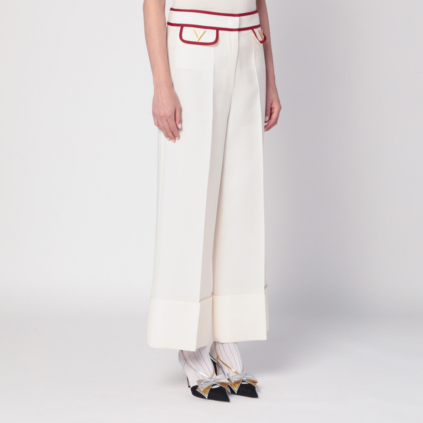 Pantaloni avorio con V Gold