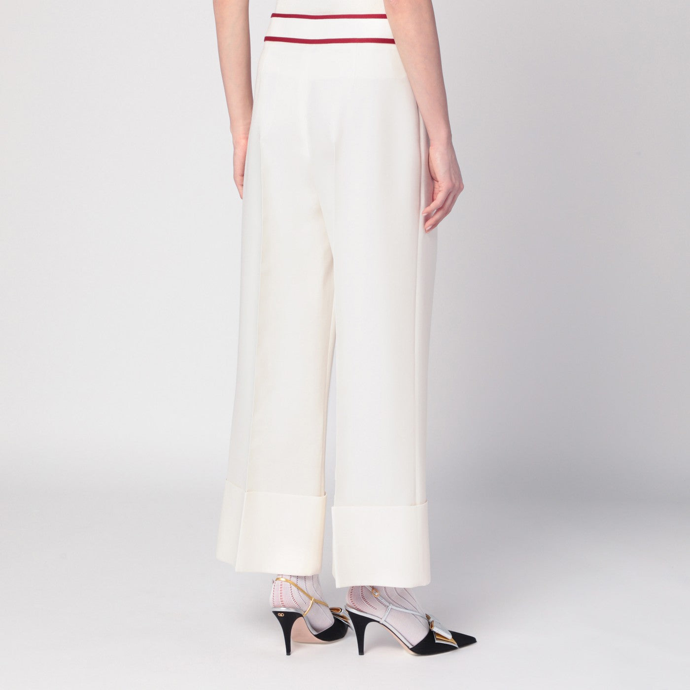 Pantaloni avorio con V Gold