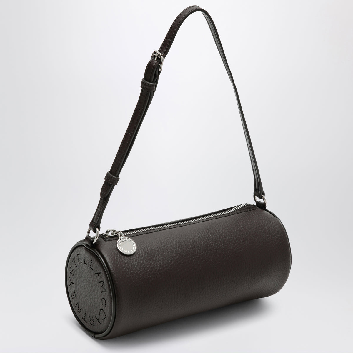 Chocolate brown Logo bowling bag in faux leather