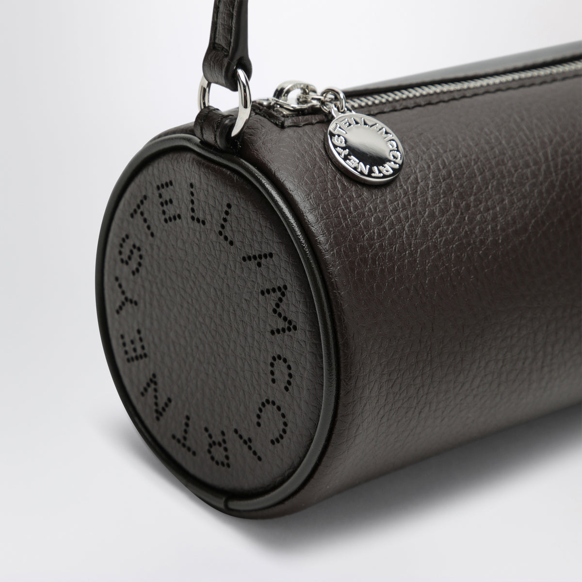 Chocolate brown Logo bowling bag in faux leather