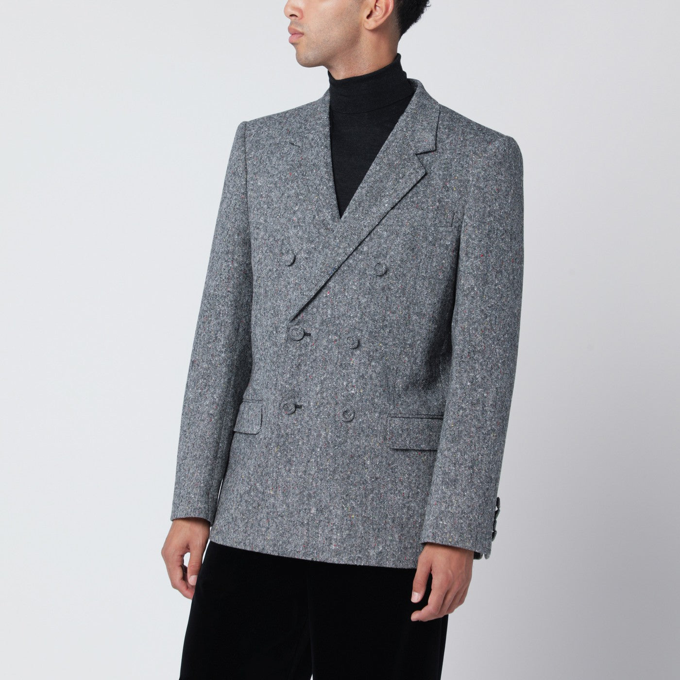 Double-breasted jacket in natté wool bouclé