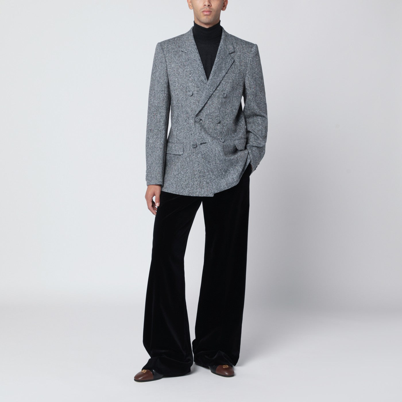 Double-breasted jacket in natté wool bouclé