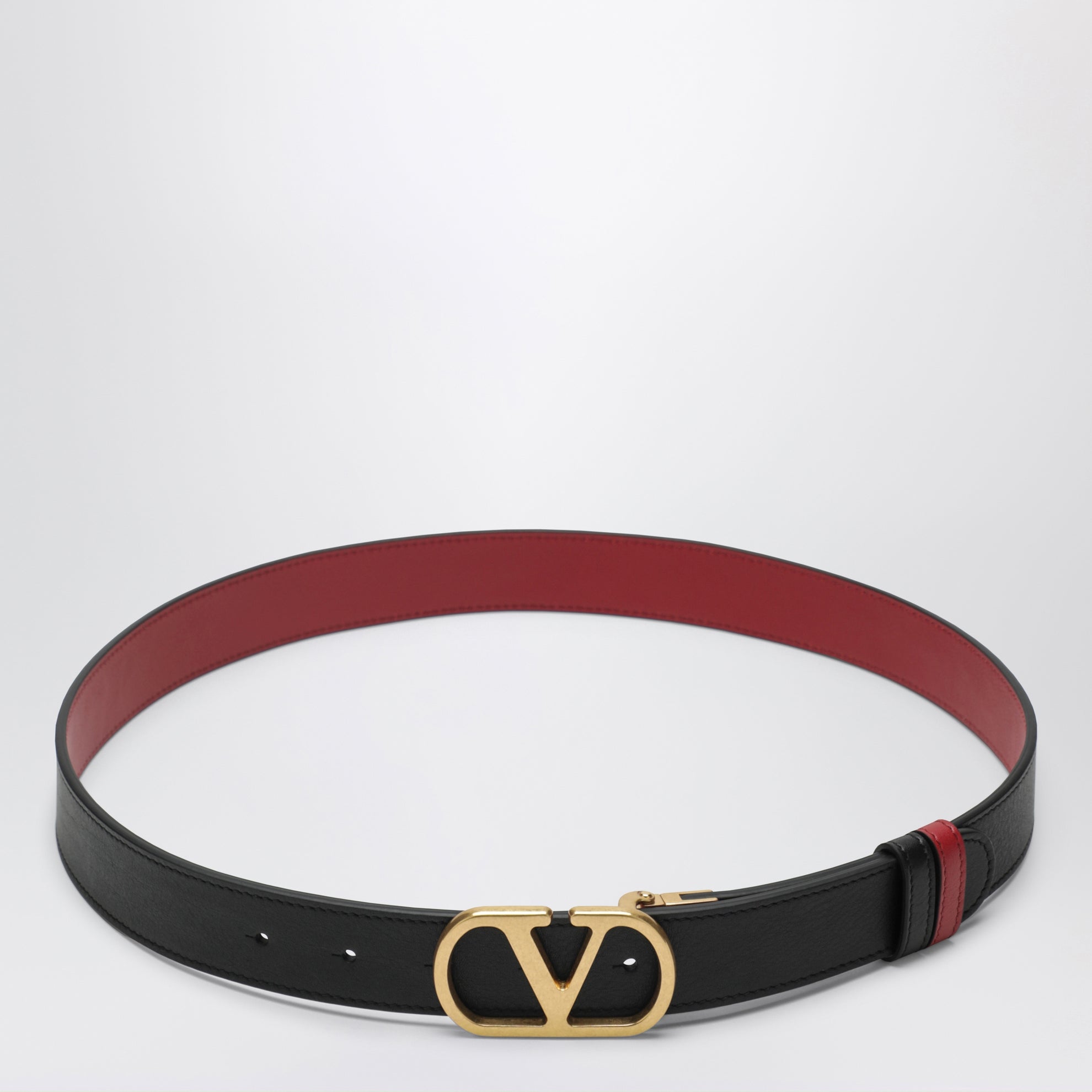 Reversible VLogo Signature belt in glossy calfskin black/red