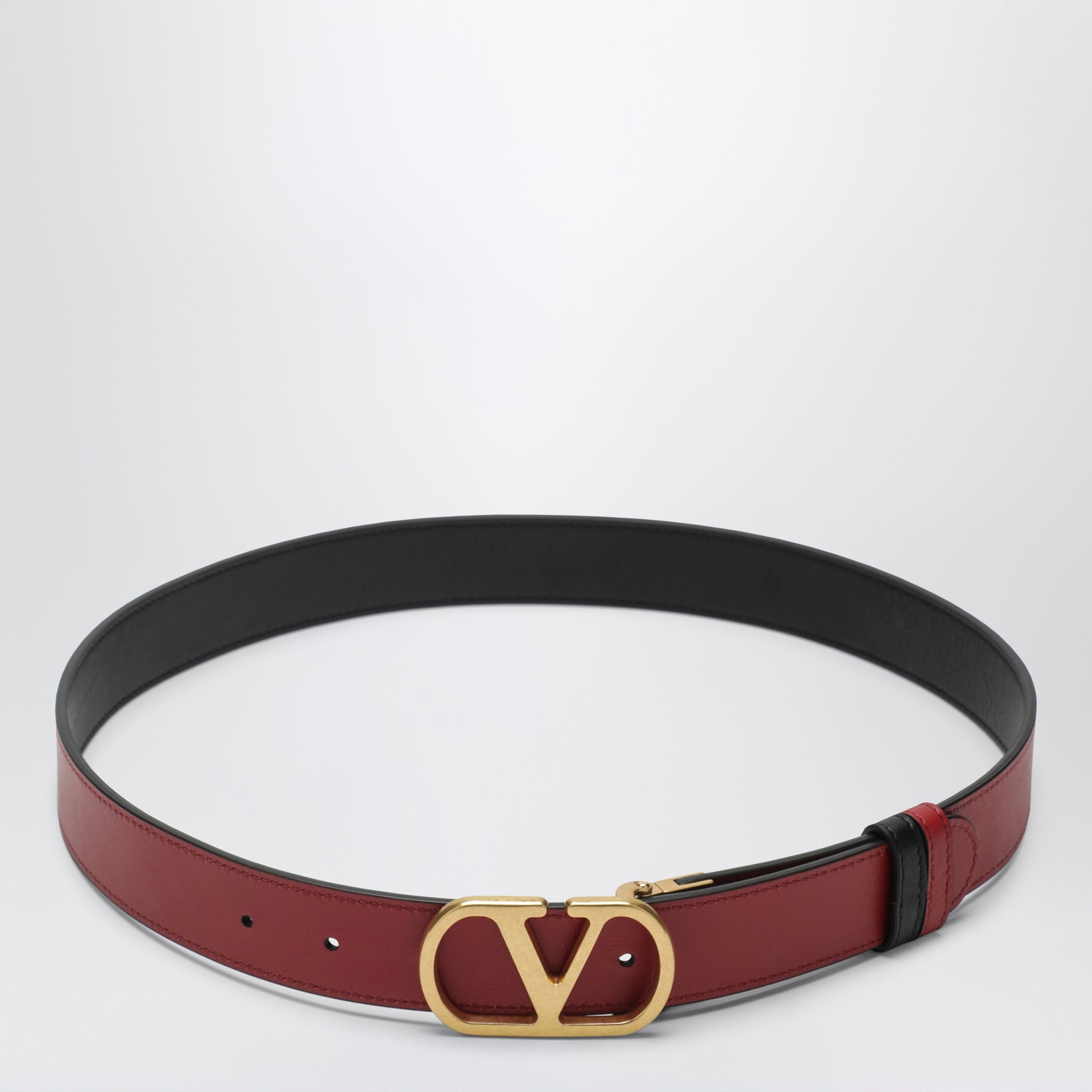 Reversible VLogo Signature belt in glossy calfskin black/red