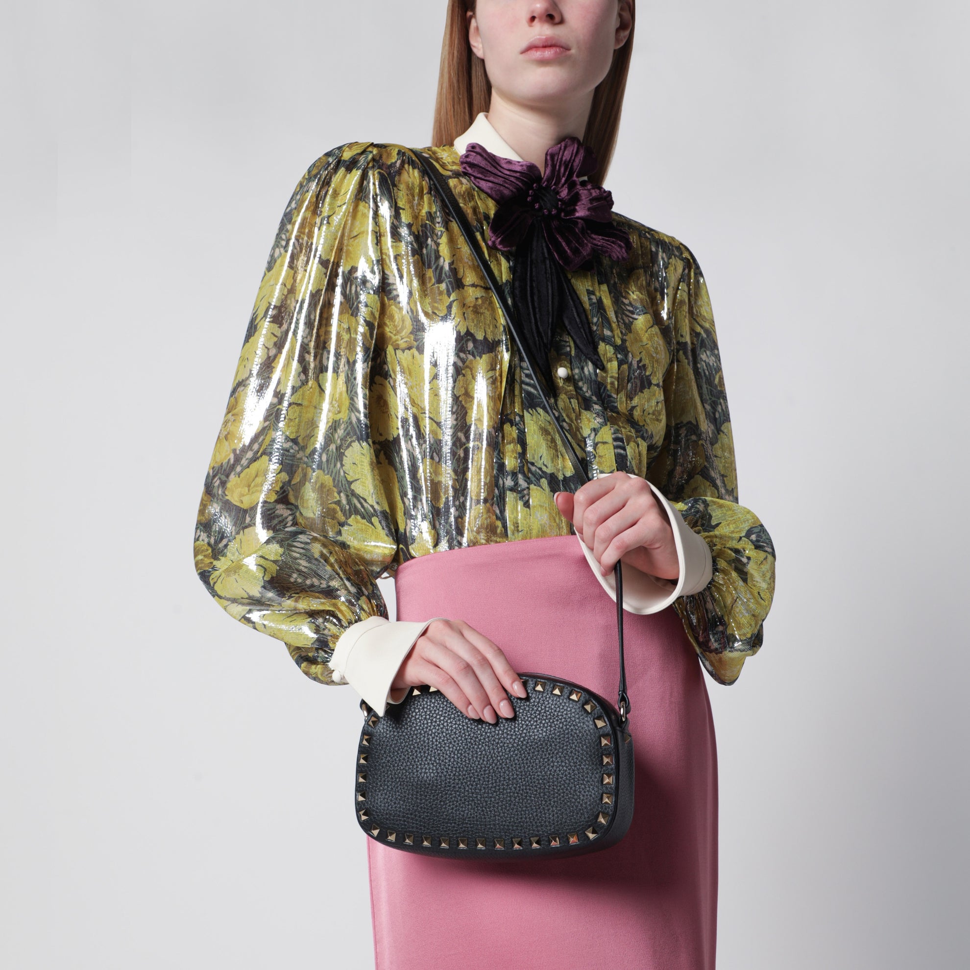 Rockstud Camera Case crossbody bag in black leather