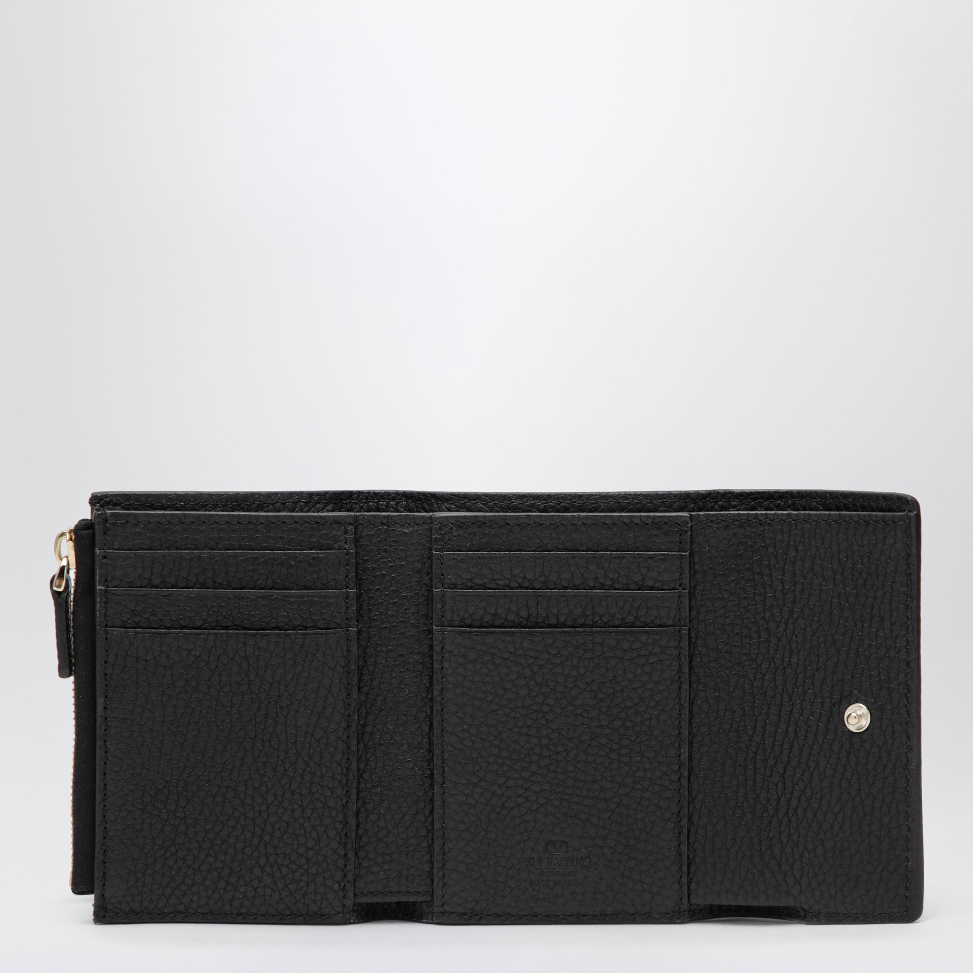 Portafoglio Trifold Rockstud in vitello granato nero