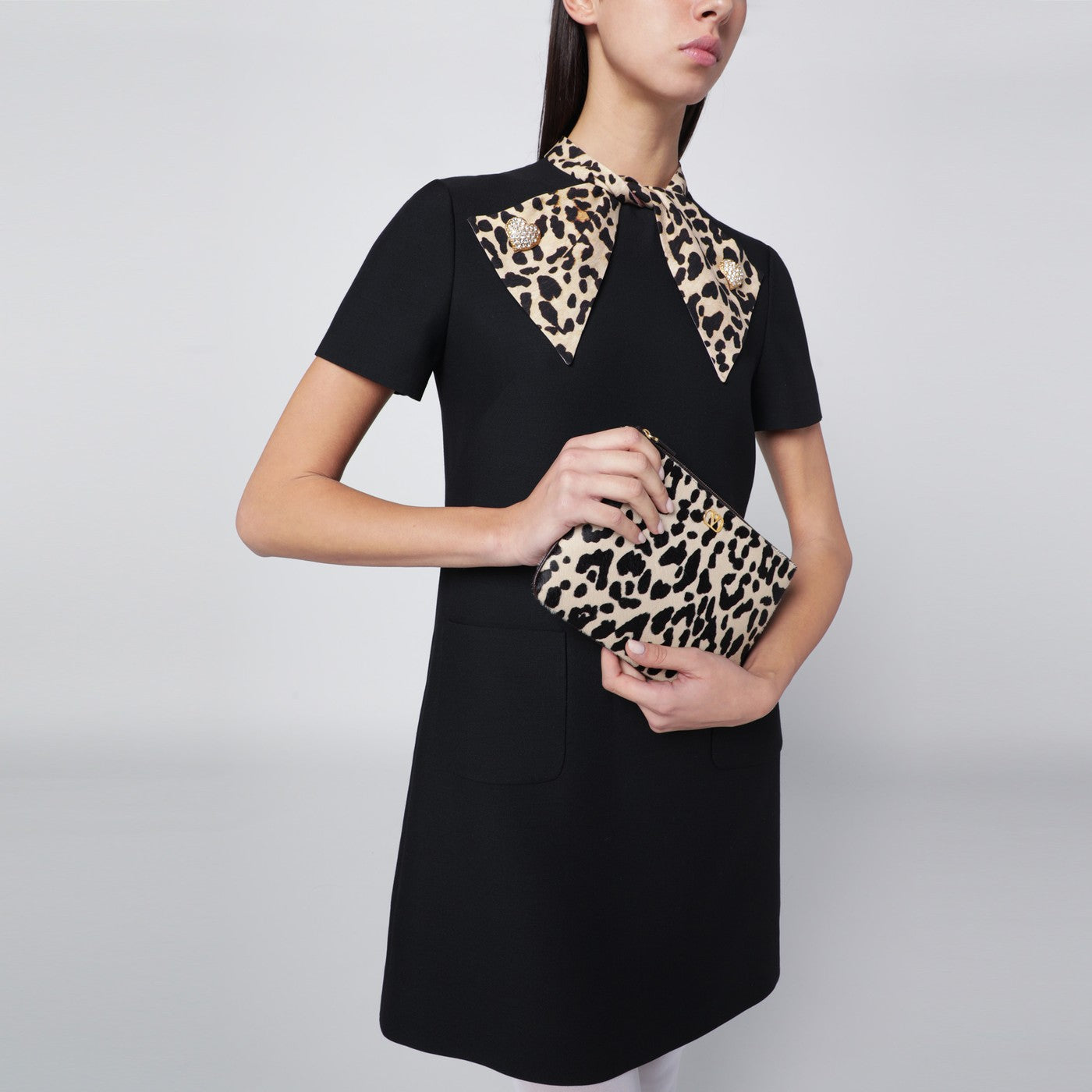 Animal-print pony-effect VLogo Signature pouch