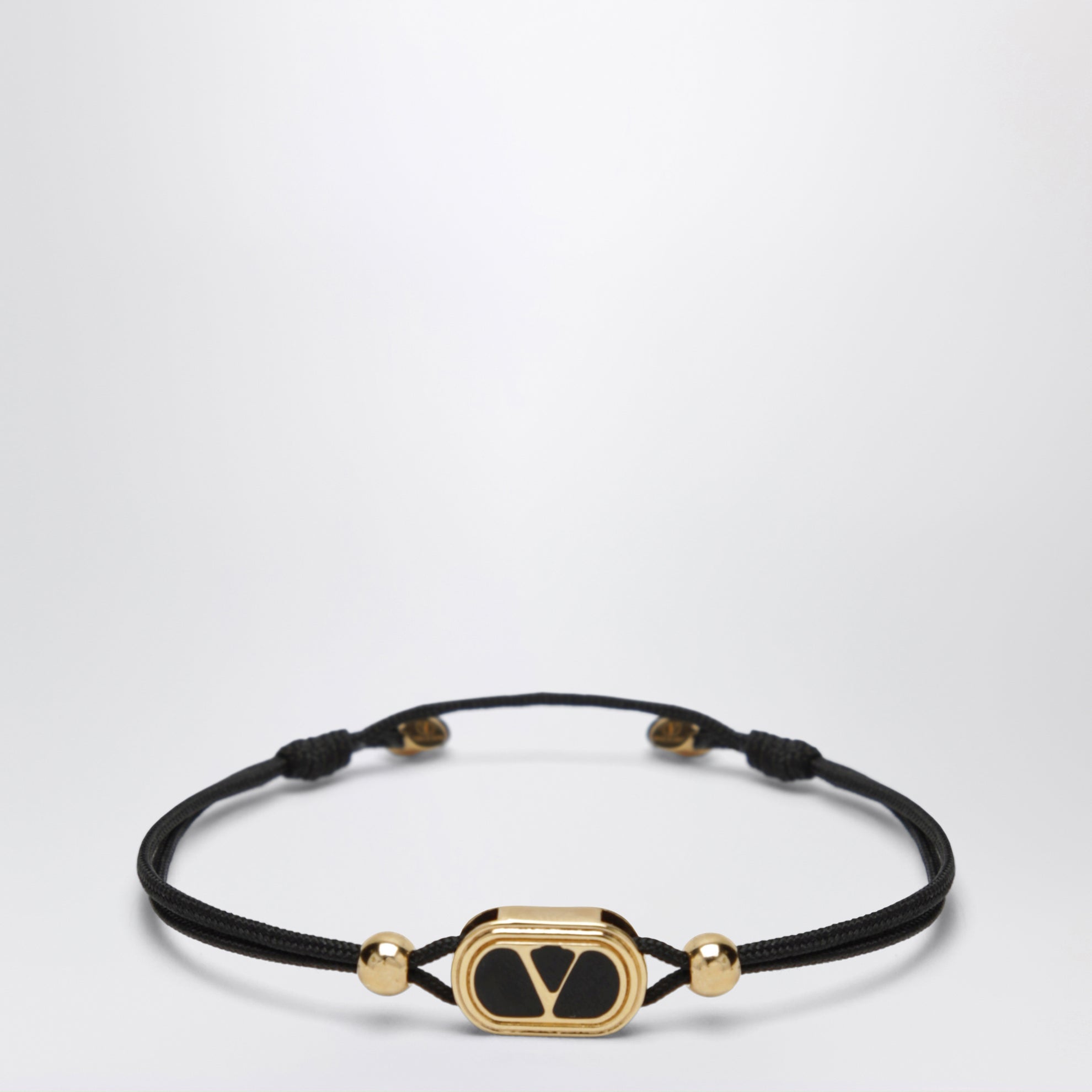 Bracciale con cordino nero e logo V smaltato oro