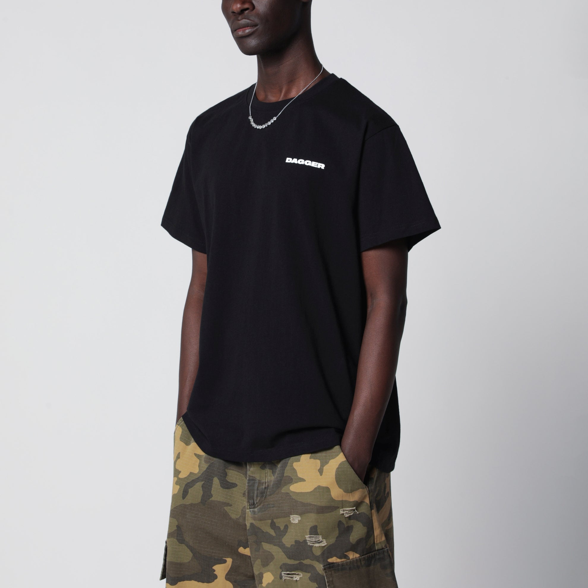 T-shirt noir délavé avec imprimé logo