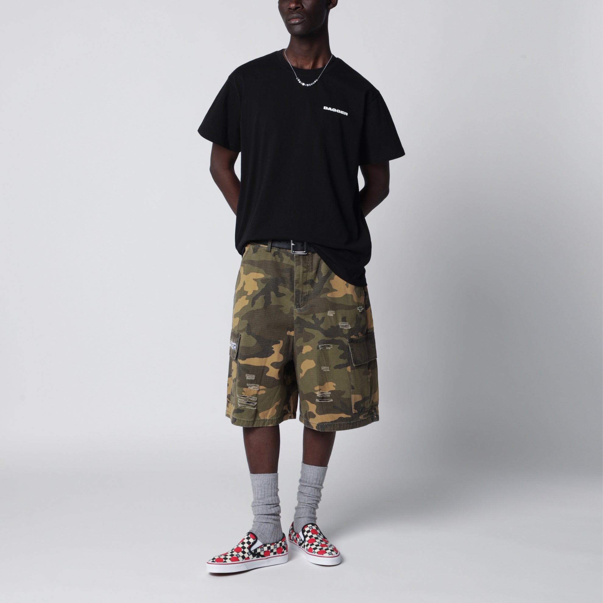T-shirt noir délavé avec imprimé logo