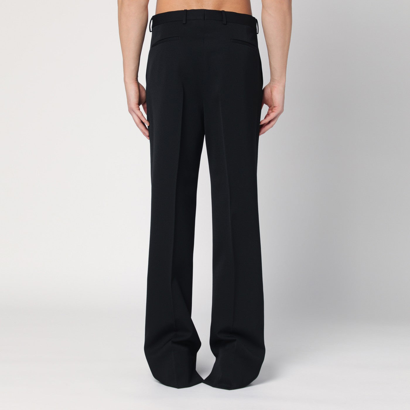 Black double-breasted wool suit