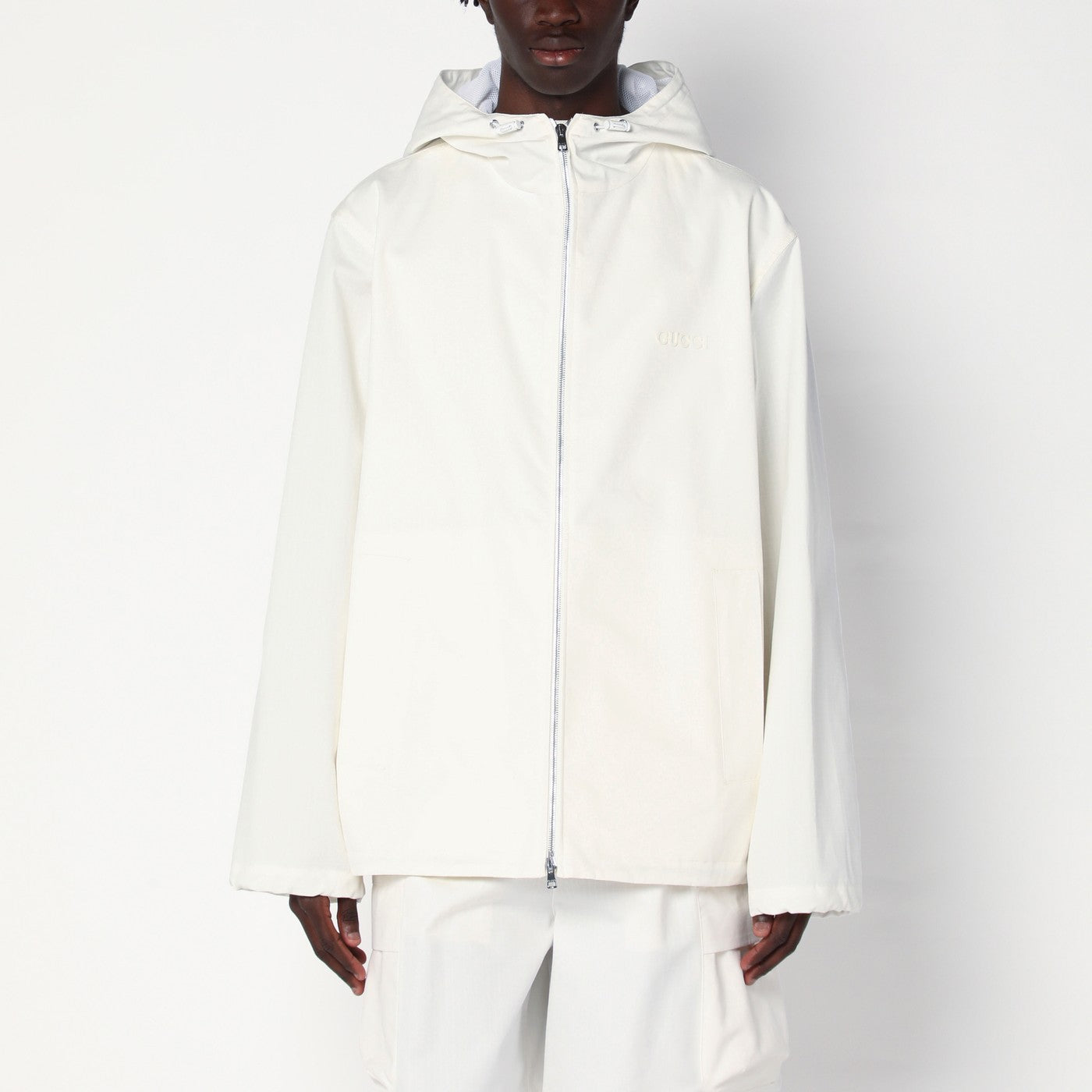 GUCCI White zip-up jacket with logo print | TheDoubleF