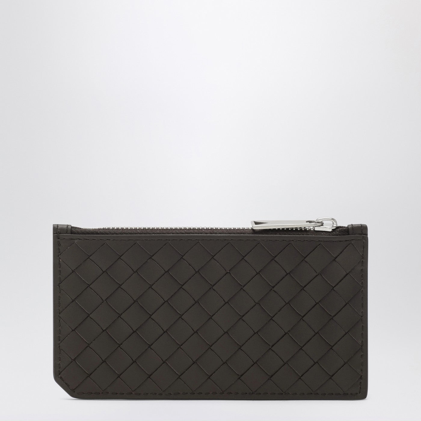 Portacarte con zip fondente in Intrecciato