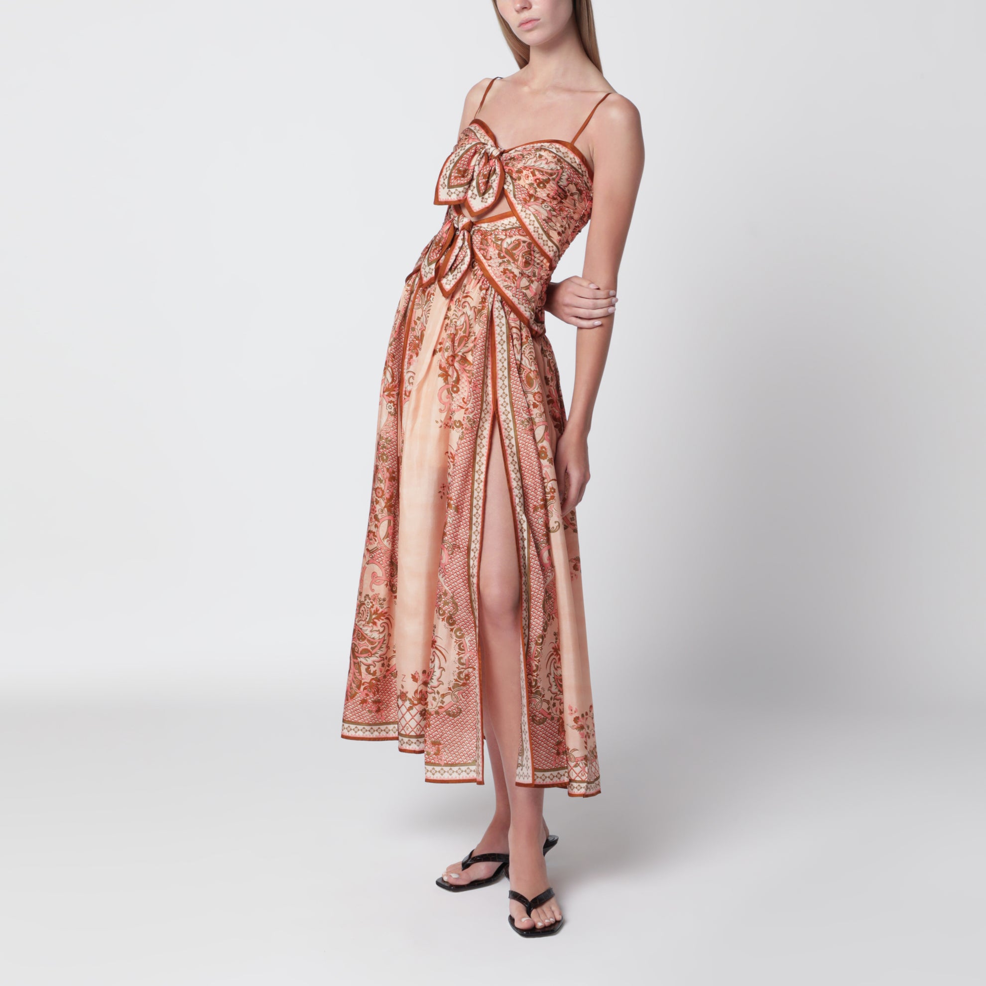 Abito midi Aster con dettaglio foulard in seta