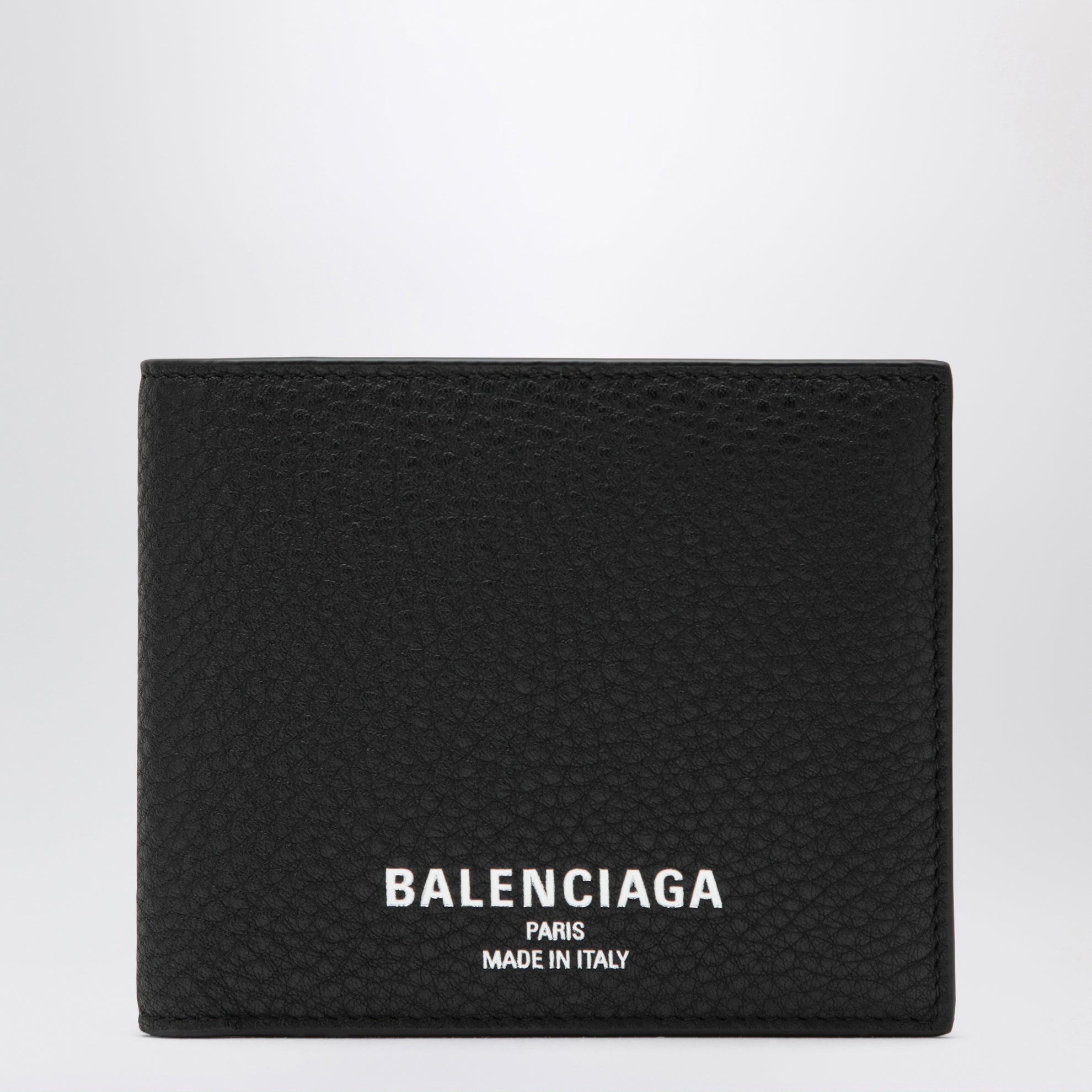 Black grained leather card holder with logo