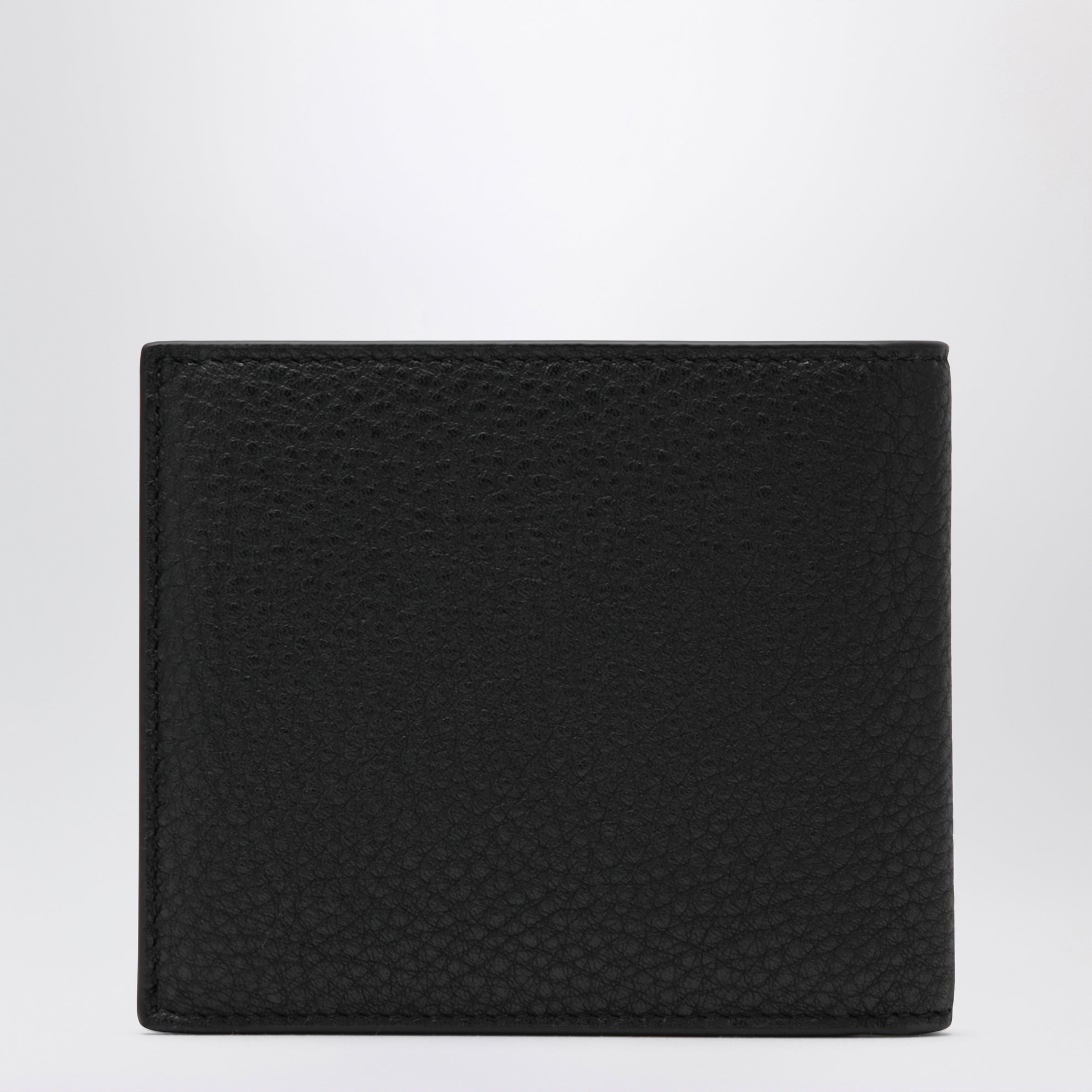 Black grained leather card holder with logo